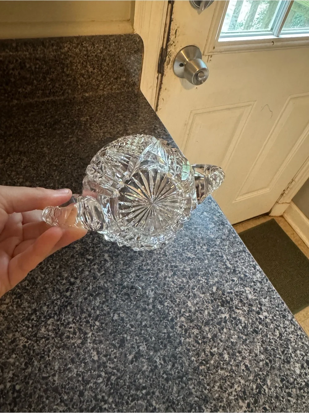 VTG Cut Glass Double-Handled Sugar Bowl - Clear Crystal HEAVY